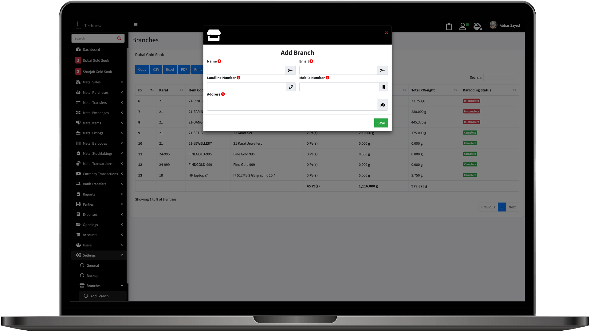 multi branch Jewelry Inventory & Finance Management Billing Software